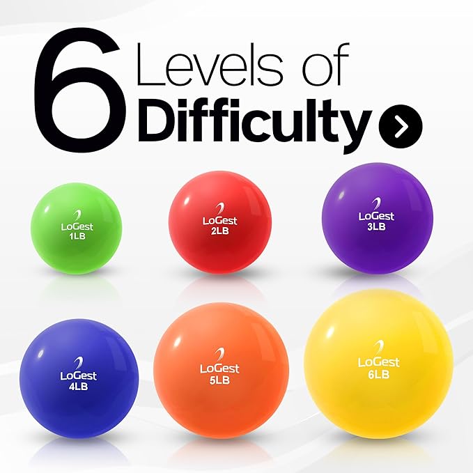 Logest Weighted Toning Exercise Balls Pair - Round Shape Medicine Ball - 1LB 2LB 3LB 4LB 5LB 6LB Available - Toning Muscle for Men & Women - Color-Coded Difficulty Levels