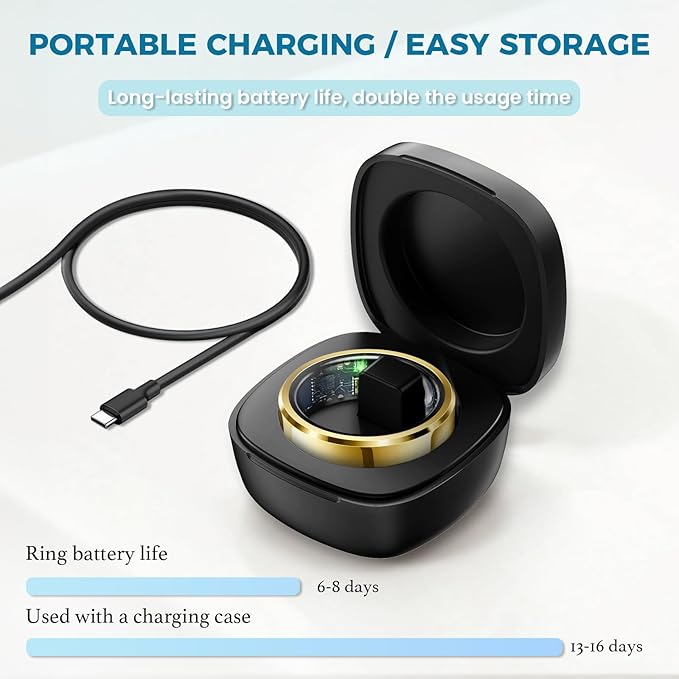 Smart Ring for Women Men Fitness Tracker with Blood Pressure,Heart Rate,Sleep Monitoring,Step Counting,for iPhone and Android,Waterproof smart blood pressure monitor,No Subscription Fees,Gold 11 size
