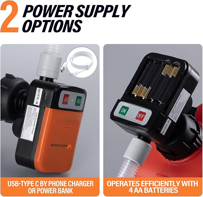 Automatic Fuel Transfer Pump with Auto-Stop, 51'' Extra Long Hose, 3.2 Gallon per Min, Fast and Safe Portable Gas Can Pump for Oil,Battery or USB Powered, 4 Can Adapters,Diesel,Gasoline (orange+Black)