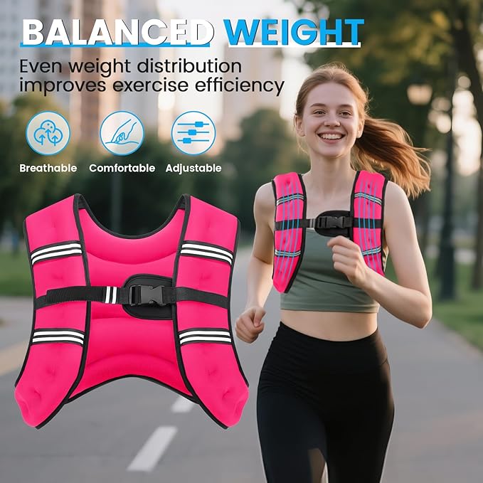 Weighted Vest, 6lb/8lb/12lb/16lb/20lb/30lb for Men, Women with Reflective Stripe, Weight Vests Adjustable for Workout, Strength Training, Running, Fitness, Muscle Building, Weight Loss