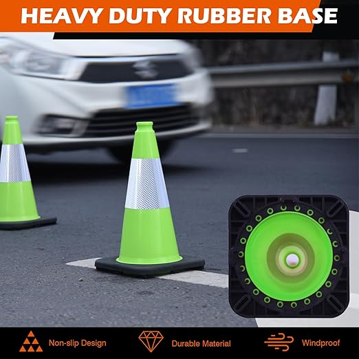 4 Pack 18" Green Traffic Safety Cones – High-Visibility PVC Cones with Weighted Black Base for Construction, Parking, and Crowd Control (18 inch -4 Pack)