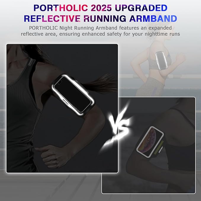Running Armband with Large Reflective Strips, for iPhone 16 15 Pro 14 Plus 13 11 XR XS, Galaxy S25/24/S10 Water Resistant Sports Phone Holder Case with Extension Strap, Key Card Slot, Earphone Holder