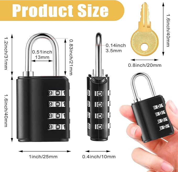 Kenning 10 Pcs Combination Padlock 4 Digit Combination Lock with Keys Locker Resetable Security Outdoor Waterproof Gate Lock for School Sports Gym Locker Employee Fence Case (Black)