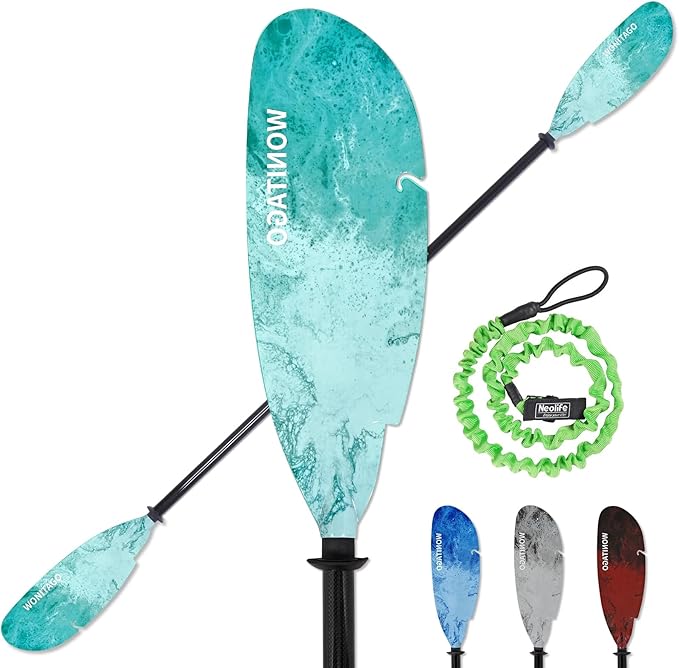 Angler Kayak Paddles Carbon Fiber Shaft and Plastic Blade, Floating Adjustable Fihsing Kayak Oars with Paddle Leash, 230-250cm/90-98 inch