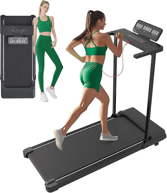 Compact Walking Pad with Handle Bar, Foldable Electric Treadmill with Handles and 3.5HP Powerful Motor, Portable Small Walking Pads Treadmill for Home Small Spaces,400LBS Weight Capacity