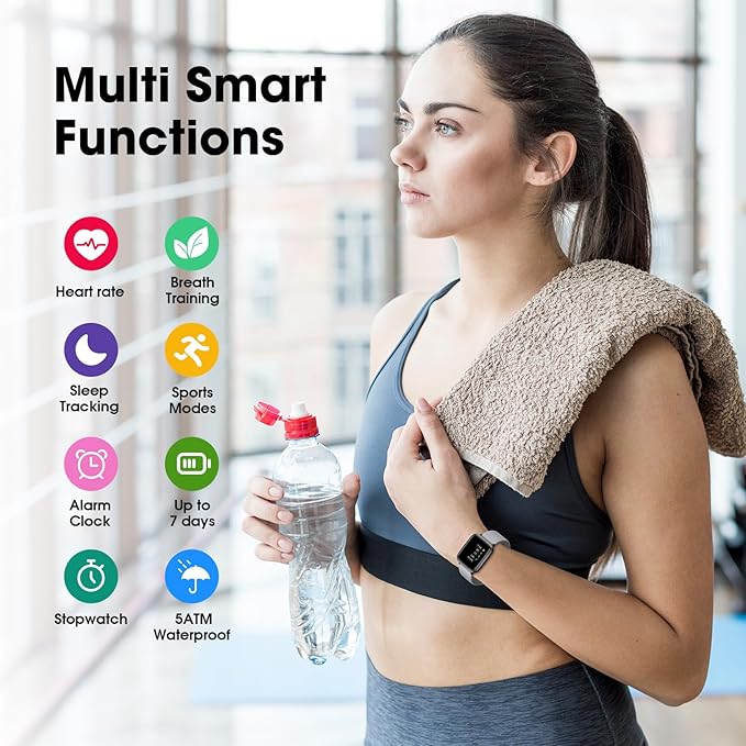 Fitness Tracker Watch with Heart Rate Monitor, Large Screen Activity Tracker with Pedometer, Sleep Monitor, Calories & Step Counter, 5ATM Waterproof Smart Watch for Women Men Fitness Watch for Sports