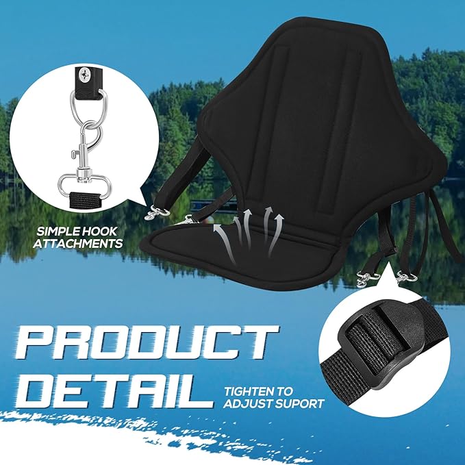 Lewtemi 2 Pack Padded Kayak Seat Fishing Boat Seat with Storage Bag 8 Fixed D Rings Screws Detachable Paddle Board Chair Canoe Chair with Adjustable Back Strap for Summer Canoe Universal Sit