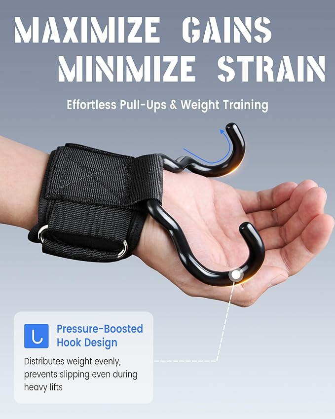 2025 Upgrade Weight Lifting Hooks, Gym Heavy Duty Power Lifting Straps for Men & Women Deadlifts, Pull Up, Powerlifting, Shrugs