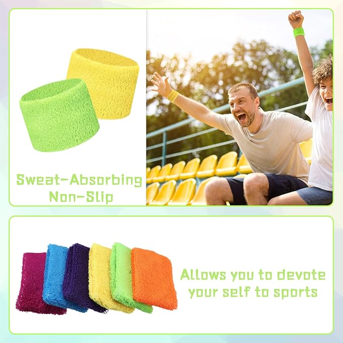 Lounsweer 72 Pcs Bulk Sports Wristbands - Sweatbands for Kids, Gifts, Party Favors, Athletics, and Fans