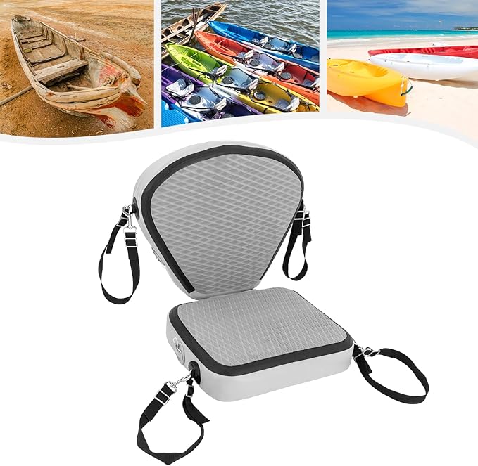 Universal Kayak Seat with Back Support - EVA Padded Thicken Seat Cushion for Kayaking, Canoeing, Rafting, Fishing & Paddle Boards - Adjustable Straps for Comfort and Durability (Grey)