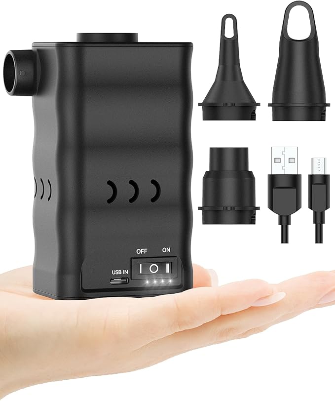 Dr.meter Air Mattress Pump, Rechargeable 6000mAh Portable Air Pump, Quick-Fill Electric Air Inflator Deflator for Outdoor Camping Inflatable Bed Pool Boat Float Raft Swimming Rings Vacuum Bag