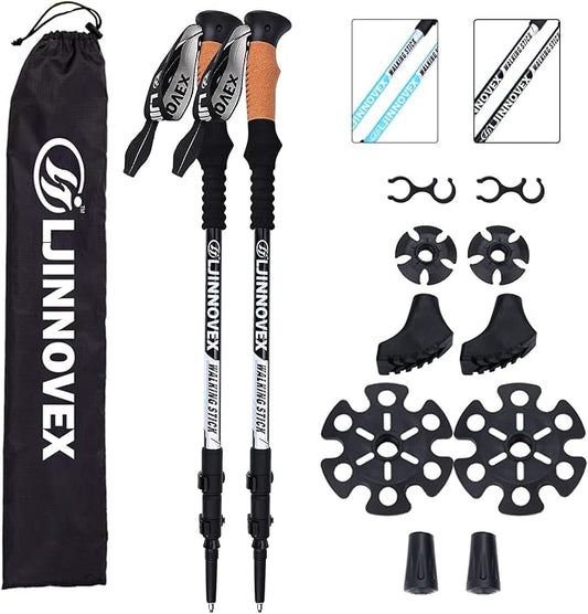 Trekking Poles - Lightweight, Collapsible, Adjustable Hiking Poles with Quick Flip Lock, 7075 Aluminum, Natural Cork Grip, Anti Shock Walking Sticks for All Terrain, Men and Women, 2 Pack