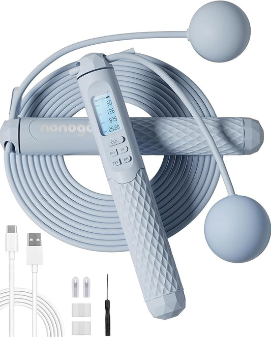 nonogo Cordless Jump Rope with Counter for Fitness - Adjustable Smart Skipping Rope For Men Women Kids Outdoor Speed Boxing Crossfit Workout Exercise Cardio