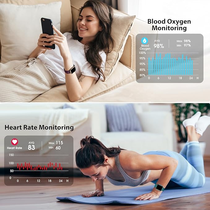 Fitness Tracker, Fitness Watch with Blood Oxygen, Blood Pressure & Heart Rate Monitor, Steps Calories Counter, Sleep Monitor, Pedometer 50 Meters Waterproof, Smart Watch for Android iPhones