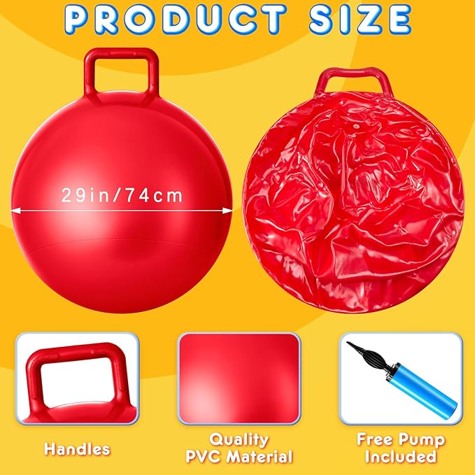Lewtemi 5 Pcs Hopper Ball 29 Inch Outdoor Games Jumping Hopping Inflatable Bouncing Ball with Handle and Air Pump for Kids Adults Sport Field Playground Exercise Obstacle Course