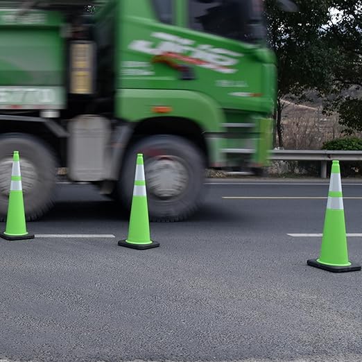 6 Pack 36" Green Traffic Control Cones – High-Visibility PVC Safety Cones with Black Base for Construction Parking Crowd Control(36 inch-6Pack)