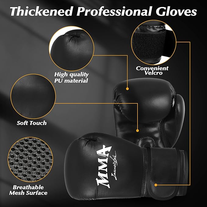 4FT Hanging Punching Bag for Adults, Super PU Leather Boxing Training Equipment Heavy Bag with 12OZ MMA Gloves, Unfilled Kicking Bag Boxing Set for Training Karate Kickboxing Muay Thai