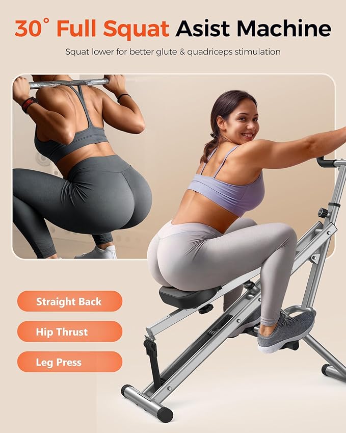 Sportsroyals Squat Machine for Home,Ride & Rowing Machine for Glutes Butt Thighs,Ab Back/Leg Press,Foldable & Easy Setup Exercise Equipment w/Adjustable Resistance,350lbs Capacity