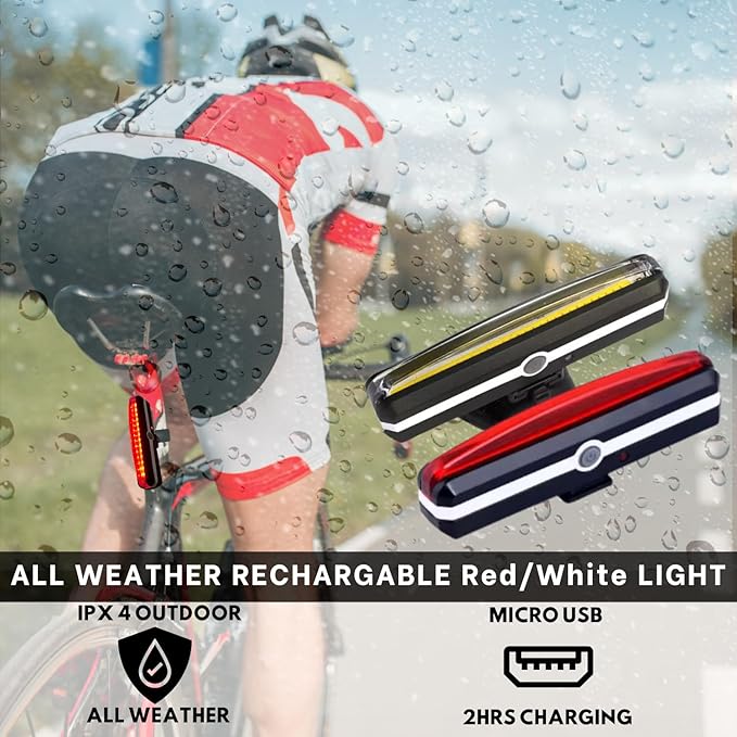 Ultra Bright Bike Taillight for Road Safety. Red Rechargeable Led Rear Light for seatpost Handlebar and Helmet. Day and Night Riding. Flex mounting Bicycle Road MTB eBike Scooter