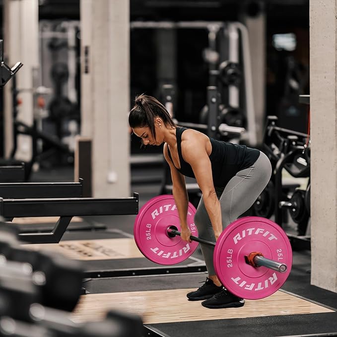 RITFIT Pink Weight Plates, 2 Inch Olympic Barbell Weight Plate, Bumper Plates With Steel Insert, Pink Weights for Gym and Home