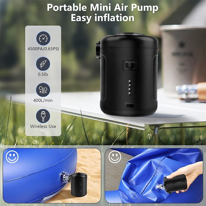 Portable Electric air Pump,Type-c Charging,Inflate Deflate for Pool Floats, Air Bed, Air Mattress Swimming Ring, Vacuum Storage Bags