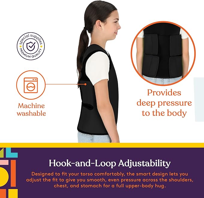 Special Supplies Sensory Compression Vest Deep Pressure Comfort for Autism, Hyperactivity, Mood Processing Disorders, Breathable, Form-Fitting, Kids and Adults (Medium (Pack of 1), Black)
