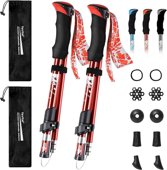 Trekking Poles - Aluminum 7075 Adjustable Walking Sticks with Quick Locks, Expandable to 53", Ultralight for Hiking, Camping, Mountains (Set of 2)