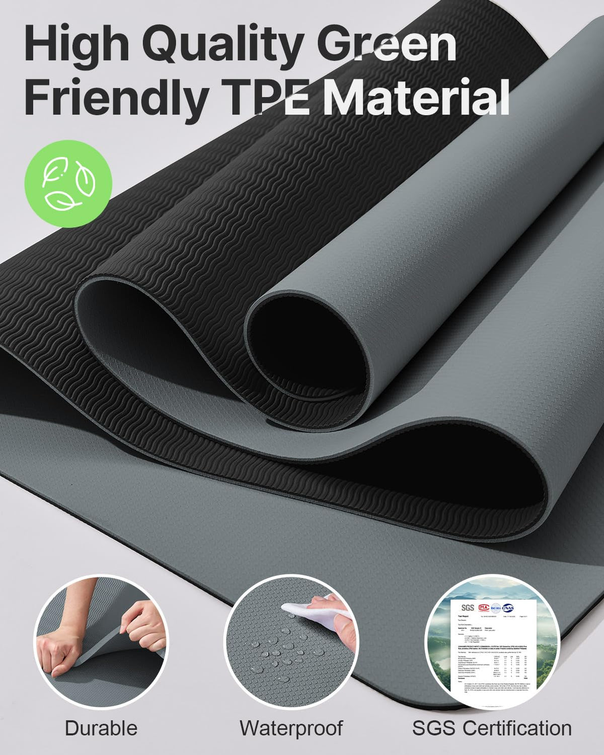 YOTTOY Yoga Mat, Non-Slip TPE Exercise Mat (1/4 Inch) for Pilates, Fitness & Barefoot Workouts, Home Gym Studio with Strap & Bag (Grey, 24 * 0.24 Inches)