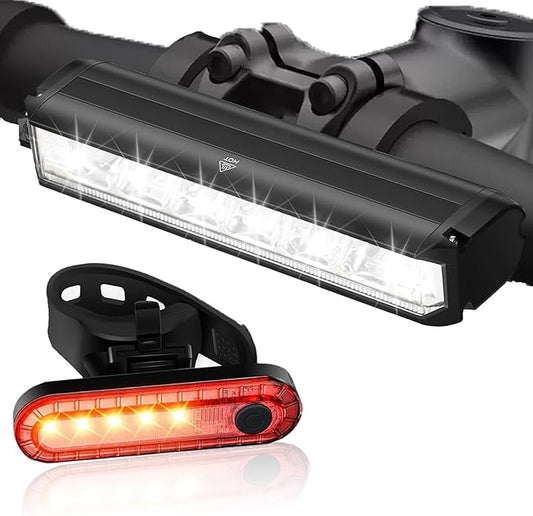 Bright Bike Light Set for Night Riding, LED Bicycle Light High Beam Low Beam, USB-C Rechargeable Bicycle Headlight Set, Waterproof Bike Headlight and Taillight for Adult Kid Mountain