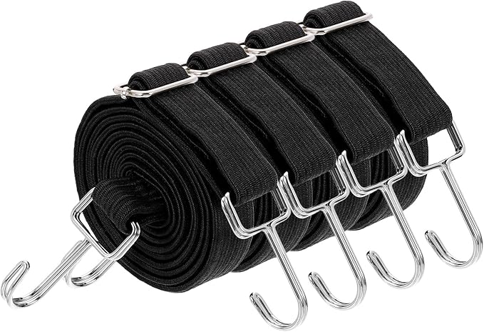 uxcell 4Pcs Adjustable Bungee Cords with Hooks, 79 Inch Flat Heavy Duty Elasticity Straps Rubber Bungee Cords with Buckle for Outdoor, Camping, Tarp, Bike Rack, Luggage, Black