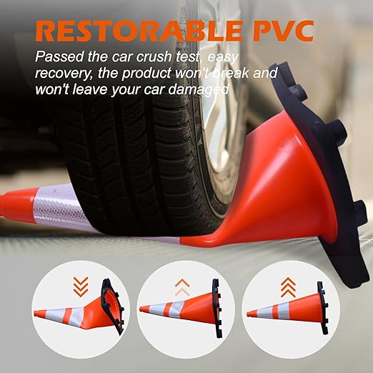 8 Pack 28" inch Orange PVC Traffic Cones with Reflective Collars and Weighted Black Base, Durable Safety Cones for Roadwork, Parking and Crowd Control