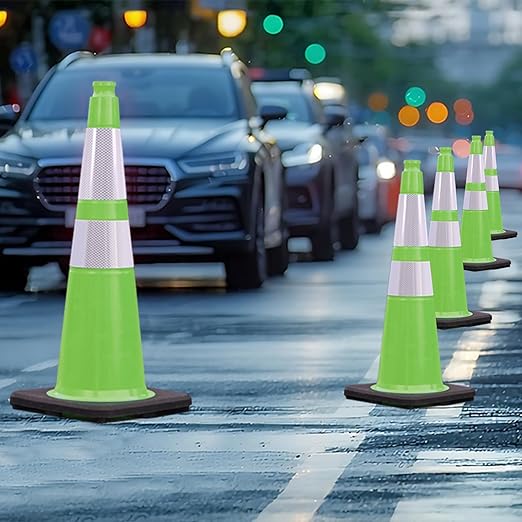 8 Pack 28" Green Traffic Safety Cones with Reflective Collars – High-Visibility PVC Cones with Weighted Black Base for Construction Sites, Parking Lots & Crowd Control(28 inch-8Pack)
