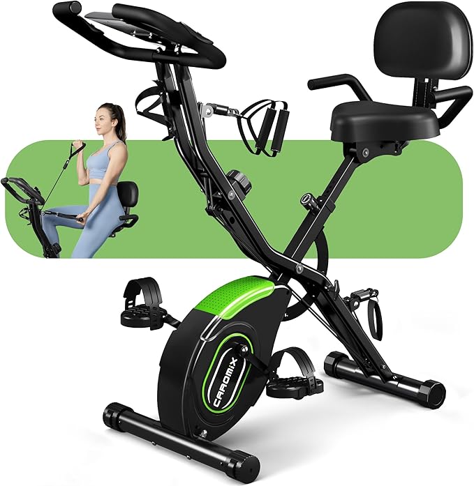 Caromix Folding Exercise Bike, 5 in 1 Stationary Magnetic Cycling Bicycle Upright Indoor Cycling Bike for Home Workout 330LB Capacity