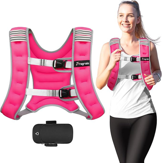 Fragraim Weighted Vest for Women Men - 8lb/10lb/12lb/16lb/22lb/25lb/30lb Weight Vest with Reflective Stripe, Detachable Phone Pouch, Ideal for Walking, Strength Training, Running, Workout, Cardio
