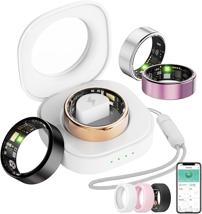 Smart Ring For Women Men, Health Tracker with Heart Rate/Blood Oxygen/Blood Pressure/Sleep Monitoring/Step Counting, IP68 Waterproof Fitness ring, No App Fees for iPhone & Android (Silver, 14#)