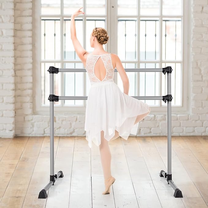 GOFLAME 4FT Ballet Barre Portable, Freestanding Double Ballet Barre Height Adjustable with Anti Slip Base, Heavy Duty Stretch Dance Bar for Home Workout