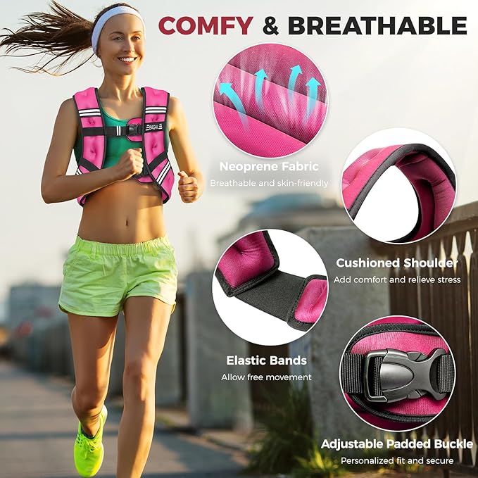 BAGAIL Weighted Vest, 5lbs/8lbs/10lbs/12lbs/15lbs/20lbs/25lbs/30lbs Weight Vest with Detachable Phone Pouch, Rucking Vest for Women, Men, Walking, Weight Loss, Training, Running