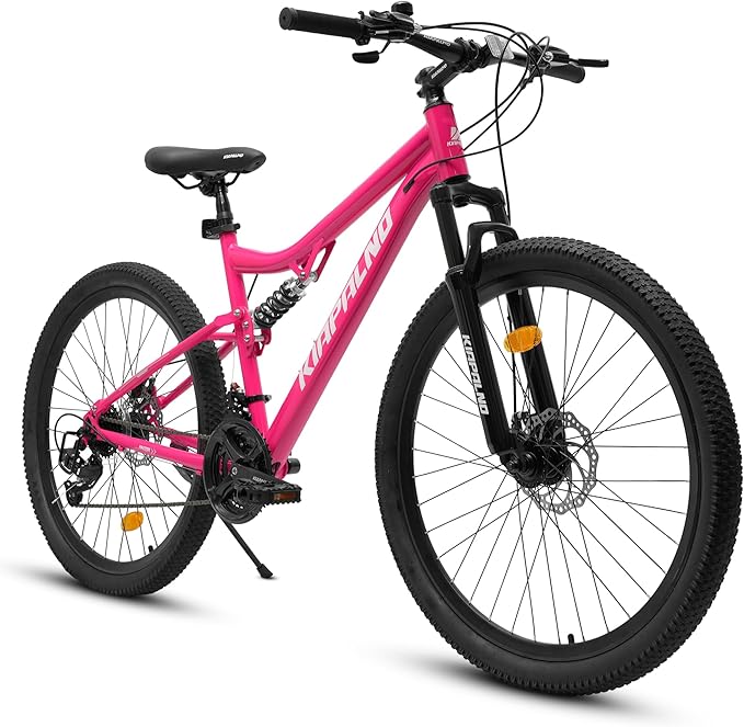 Mountain Bike 24 26 27.5 Inch, Dual Full Suspension Mens Womens Bike, 21 Speeds Dual Disc Brake Carbon Steel Bike, Boys Mens Mountain Bike for School Work Summer Camping, Birthday Gift Choice