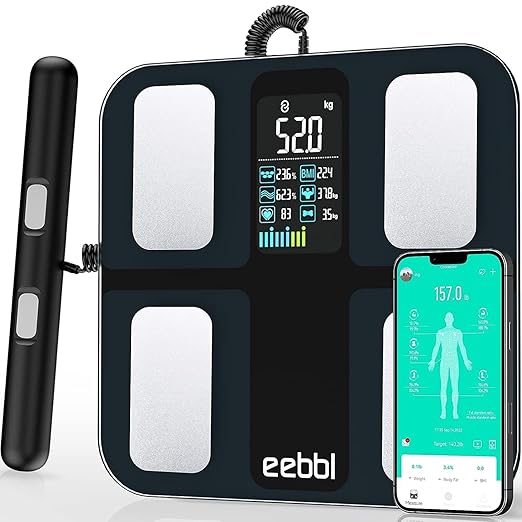EEBBL Weight Scale for Body Fat with Handle, 20 Precise Body Biological Analyzer, Digital Bathroom Weighing Bluetooth Scale, Body Composition Monitor Health Analyzer 400 lbs - Black，with Baby/Pet Mode