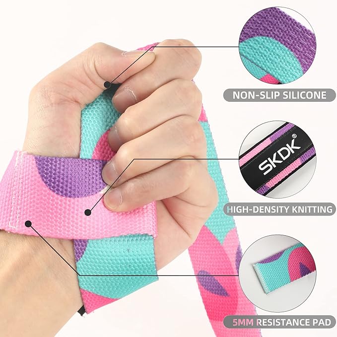 SKDK Cotton Hard Pull Wrist Lifting Straps Grips Band-Deadlift Straps with Neoprene Cushioned Wrist Padded and Anti-Skid Silicone - for Weightlifting, Bodybuilding, Xfit, Strength Training