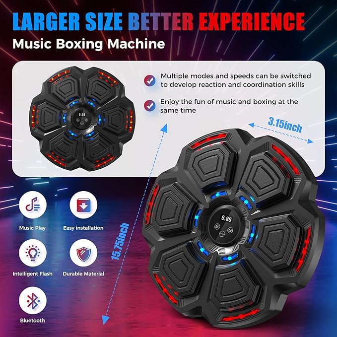 Music Boxing Machine for Adults,Smart Boxing Training Machine,Wall Target Punching Workout for Kids,Reflex Training Suitable for Home,Office,Gym,Fun Fitness Equipment