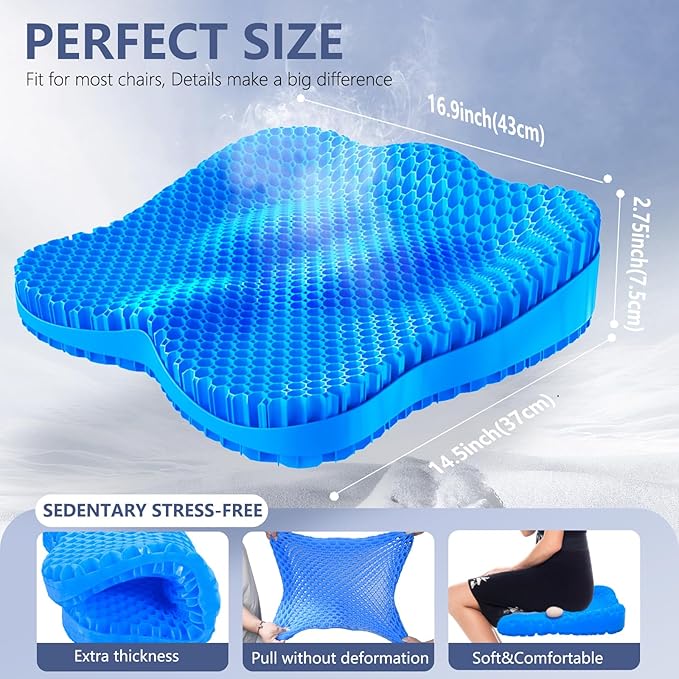 Extra Thicker Kayak Seat Cushion, Waterproof Kayak Gel Seat Cushion for Long Sitting Coccyx Sciatica Pain Relief Boat Cushion Kayak Accessories Pad for Fishing Canoe Rowing Stadium