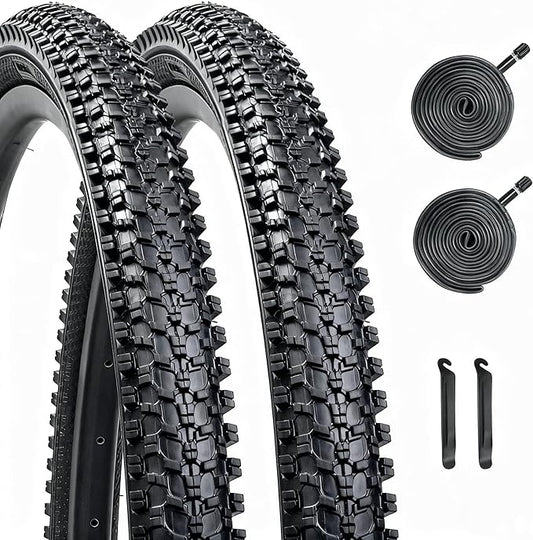Mountain Bike tire, 24x1.95/26x1.95 Folding Replacement Bicycle Tires with Tire Levers and Tire Tubes, 24''/26'' Mountain Bicycle Tire for MTB Off-Road Bicycle Cycling