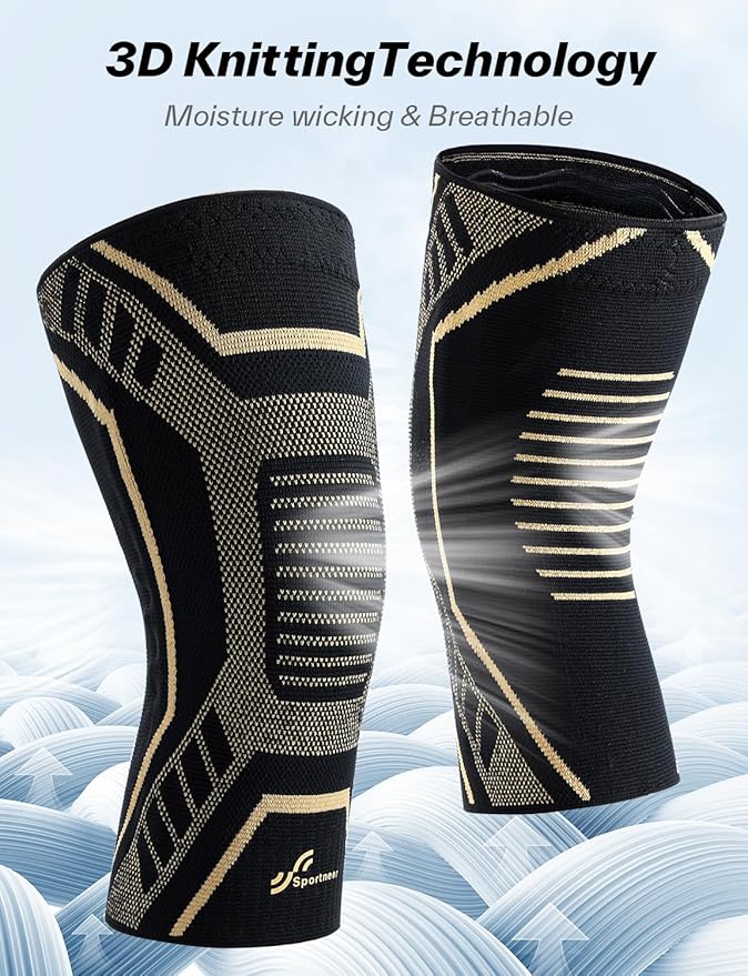 Copper Knee Brace for Men & Women - Knee Compression Sleeve with Side Stabilizers - Knee Support for Running, Hiking, Working, Basketball, Volleyball, Gym, Meniscus Tear, ACL, Arthritis Knee Pain Relief, A Pair (Black-Copper(a pair), Medium(16"-18.5"))