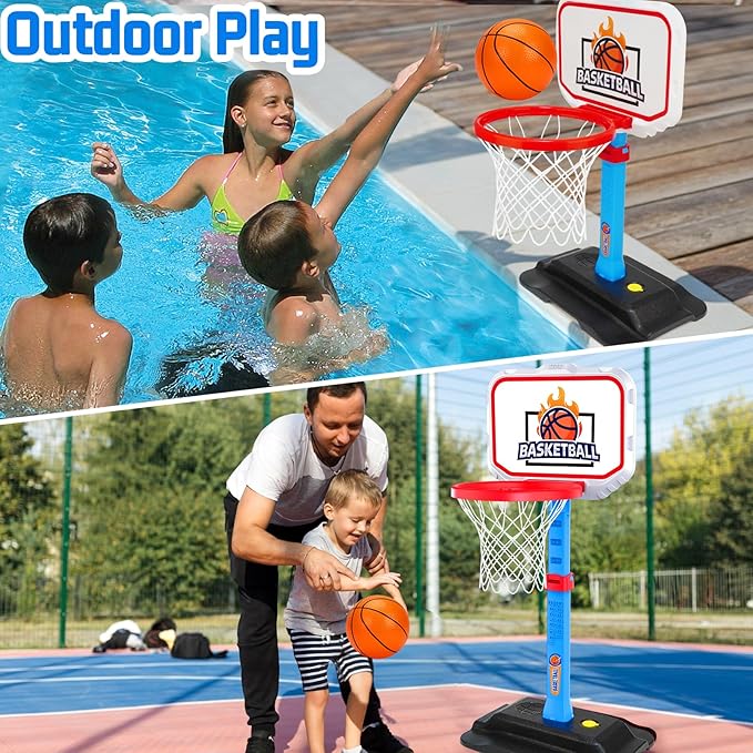 Toddler Basketball Indoor Toys for Age 1-3, Mini Adjustable Kids Basketball Hoops with Ball Pump Outdoor Pool Basketball Goal Sports Outside Play Toys for 1 2 Year Old Baby Boys Girls Birthday Gifts