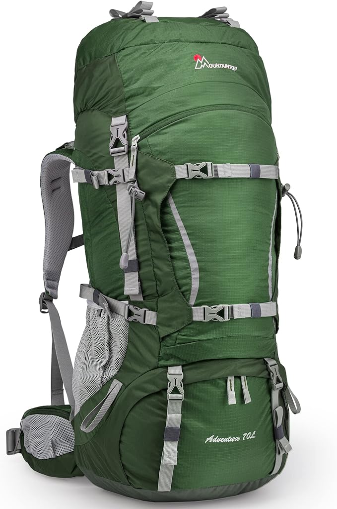 MOUNTAINTOP 70L Internal Frame Backpack Camping Backpacking Hiking Backpack for Men Women with Rain Cover