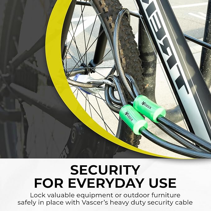 Heavy Duty Security Cable with Loops - 15 Feet (3/8") Bike Cable Lock Cut Resistant with Braided Steel and Vinyl Coating -Security Chain Lock for Bicycle, Boat, Ladder, Gate, Mower & Equipment