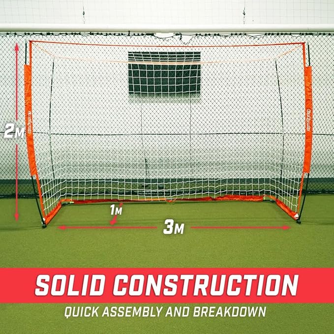 GoSports ELITE Futsal Soccer Goal - 3 M x 2 M Size, Foldable Bow Type Frame and Net - Play & Train Like The Pros, Includes Carry Bag and Agility Cones