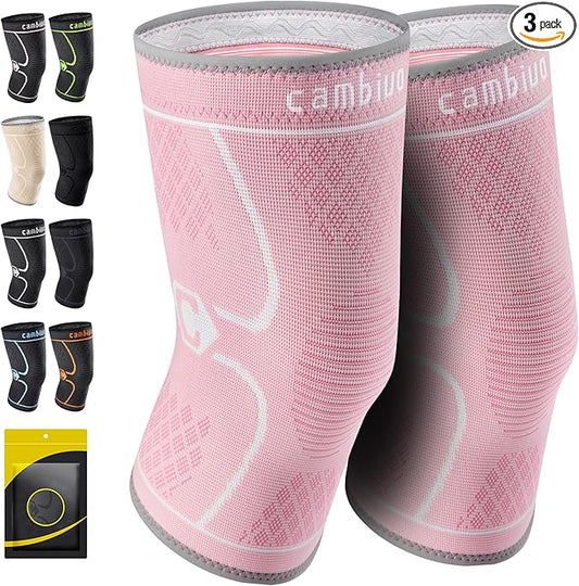 CAMBIVO 2 Pack Knee Brace, Knee Compression Sleeve for Men and Women, Knee Support for Running, Workout, Gym, Hiking, Sports (Rose,Medium)
