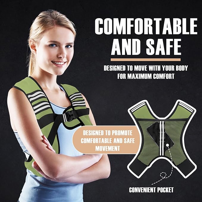 Weighted Vest Men or Women - 5/10/15/20/25/30lbs Weights with Reflective Stripe, Weighted Vest for Workout Equipment for Strength Training Running - Walking Weight Loss